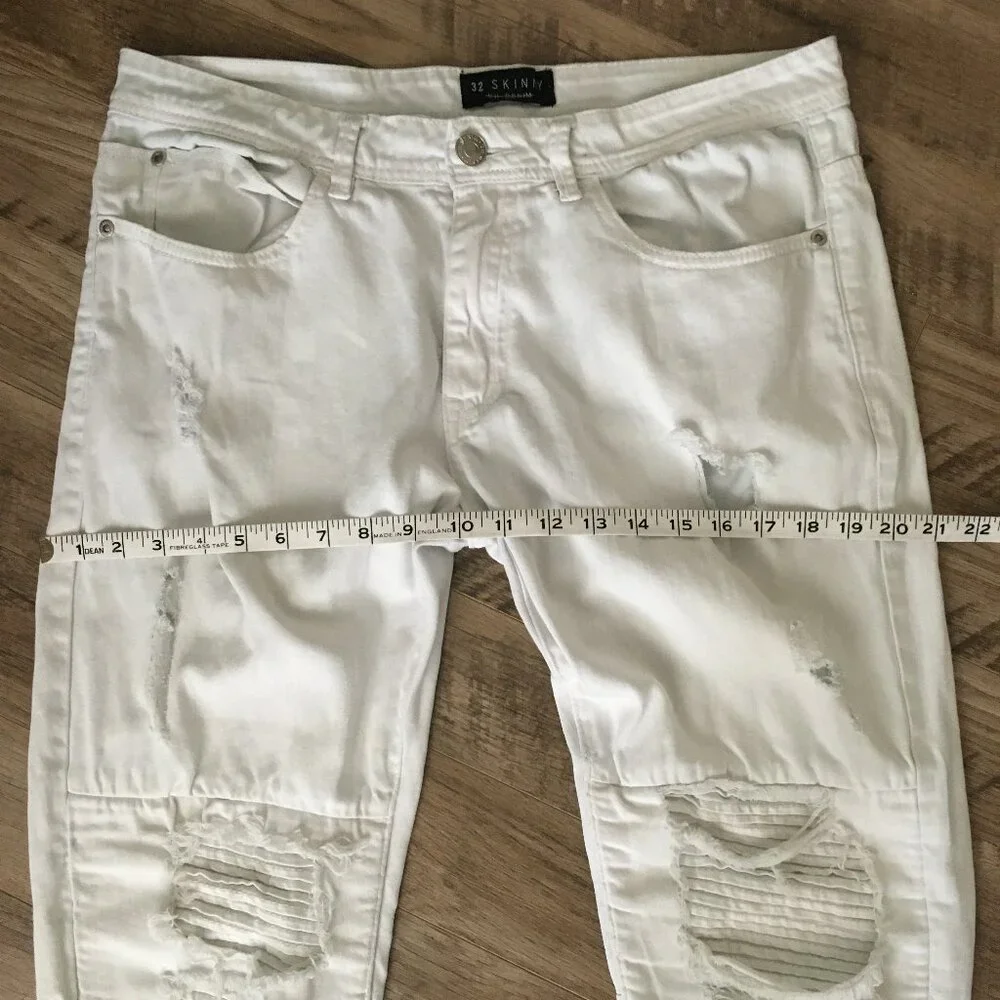Uh Denim White Distressed Pintuck Stretch Skinny Jeans Size 32 - Picture 13 of 16
